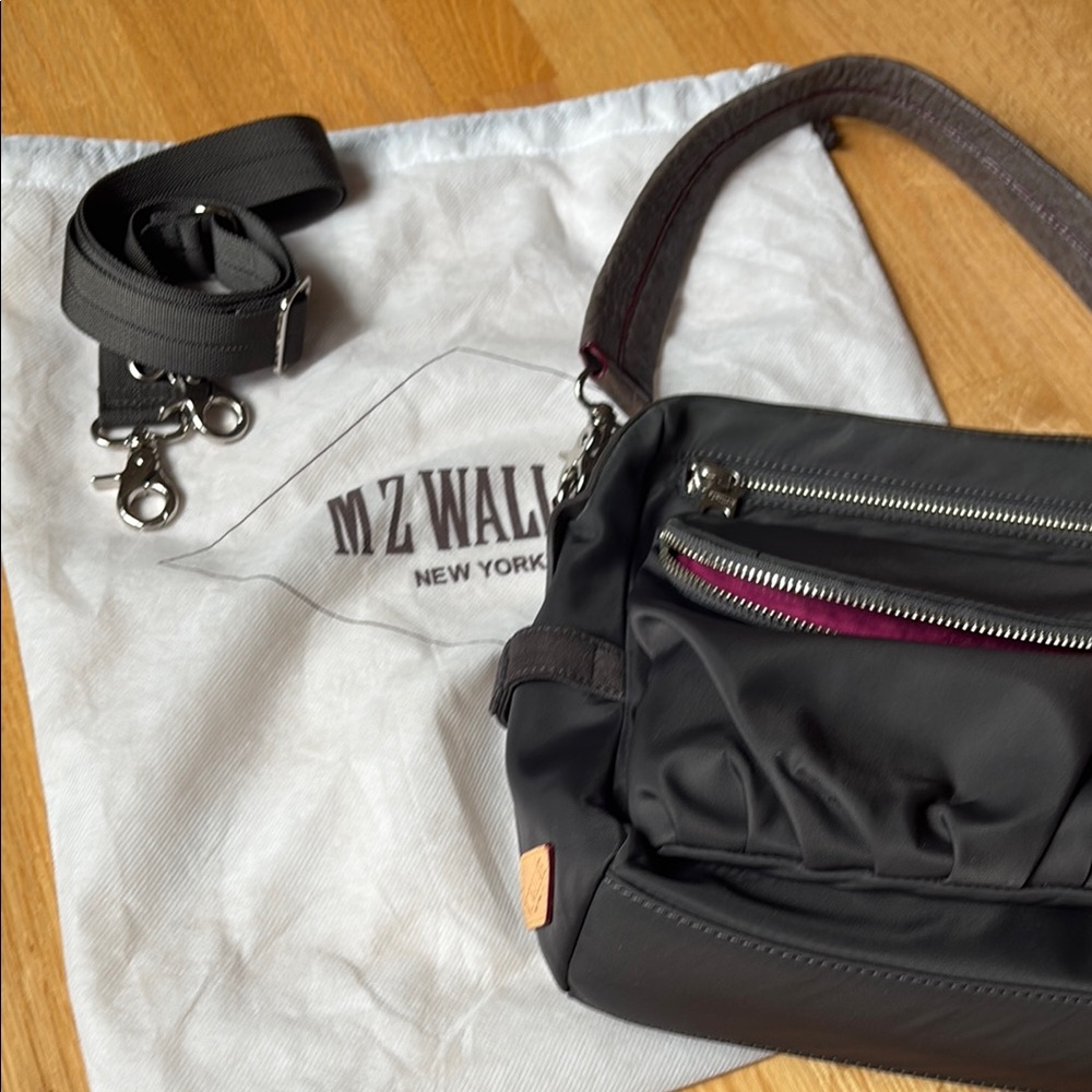 MZ Wallace Gray with Silver Hardware Crossbody Bag, Two Straps